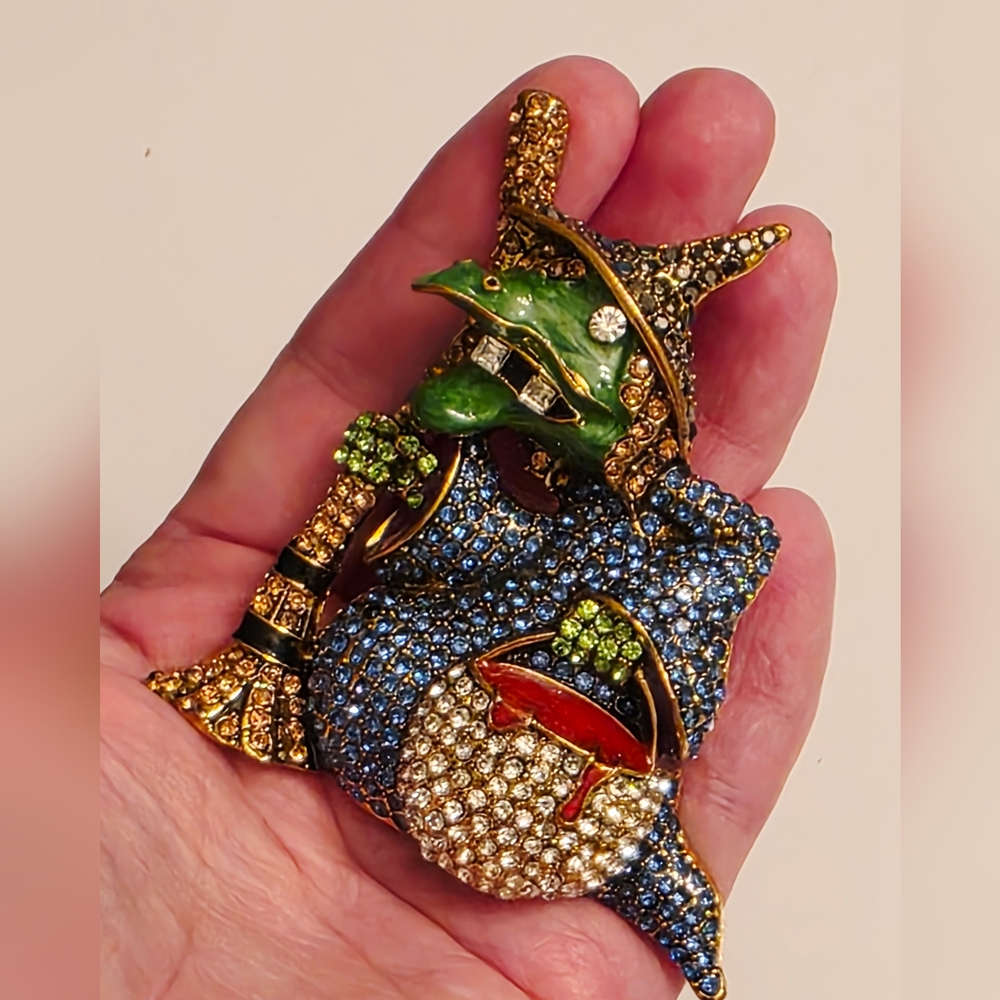 Colorful Witch Brooch with Crystals